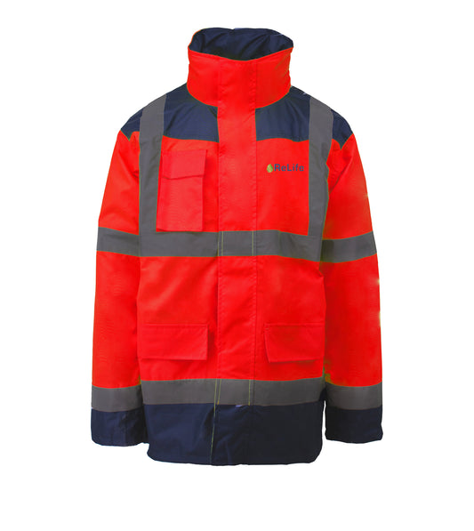 ARL009 - Giaccone Esterno e Interno Rosso Fluo/Blu Navy c/logo